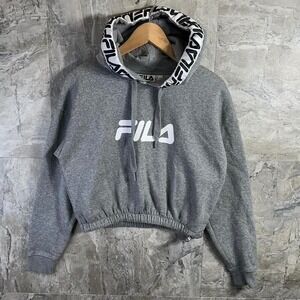 Vintage Fila Grey cropped hoodie Woman's Medium #croppedhoodiE